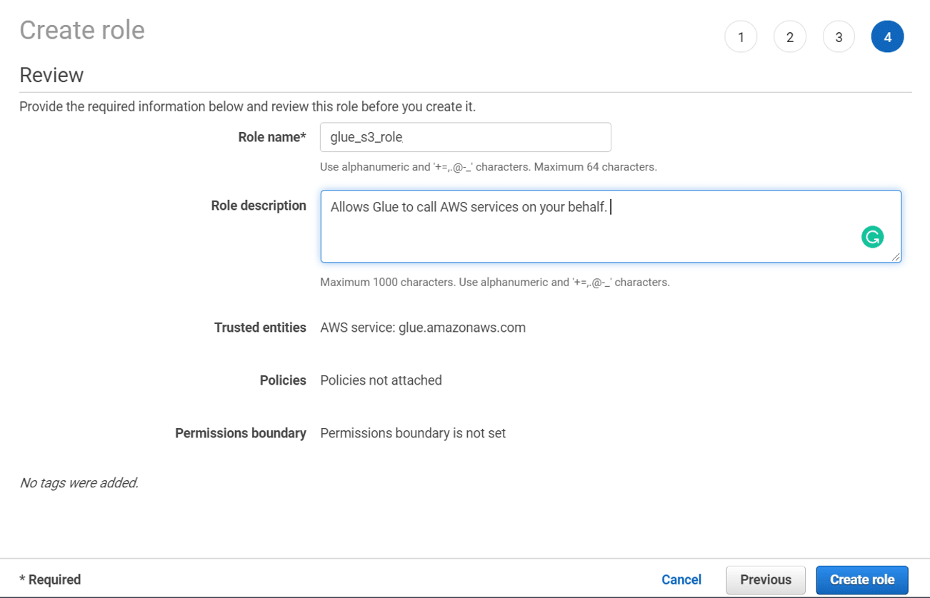 AWS Glue IAM Role Name image